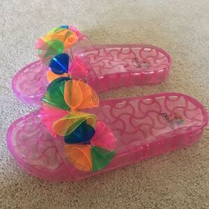 Palms Neon Floral Colorful Pink Jelly Slides